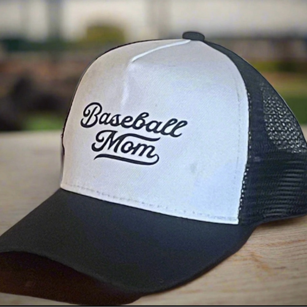 Baseball Mom Black and White Trucker Hat